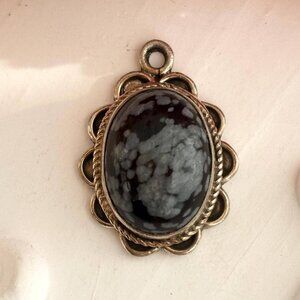 Jasper Gemstone Scalloped 925 Sterling Silver Teeny Vintage Pendant | Charm